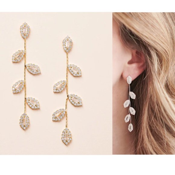 NEW~ Anthropologie BHLDN Long Crystal Vine Silver Earrings - Picture 6 of 8
